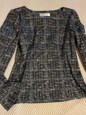 Kasper Black and White Patterned Long Sleeve Top, XS, Slip-On, Stretch